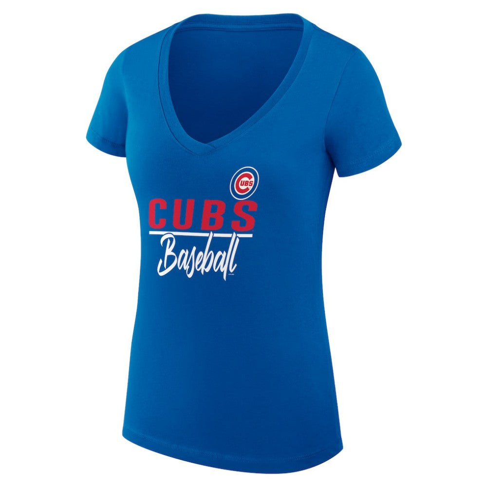 MLB Chicago Cubs G-III 4Her by Carl Banks Women's Super-Slim Fit Lightweight Team Graphic V-Neck T-Shirt