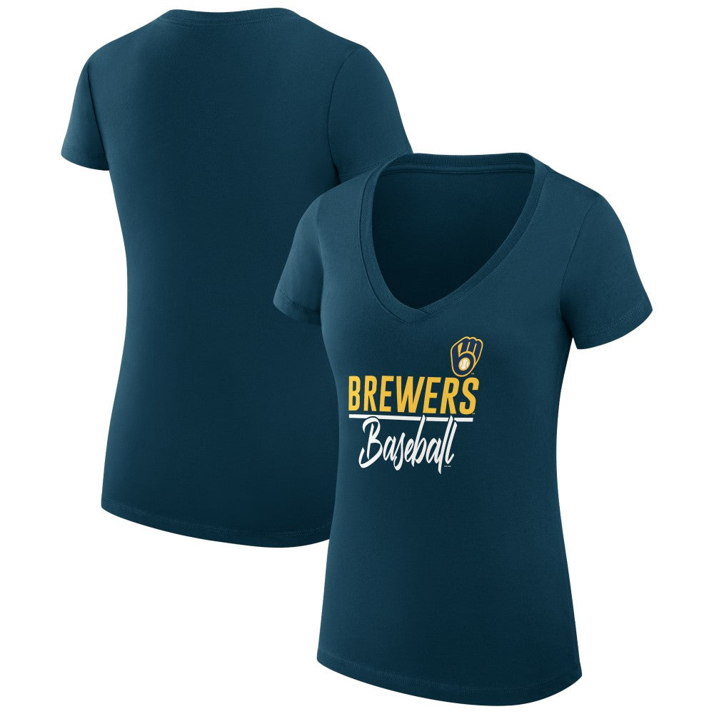 MLB Milwaukee Brewers G-III 4Her by Carl Banks Women's Super-Slim Fit Lightweight Team Graphic V-Neck T-Shirt