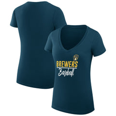 MLB Milwaukee Brewers G-III 4Her by Carl Banks Women's Super-Slim Fit Lightweight Team Graphic V-Neck T-Shirt