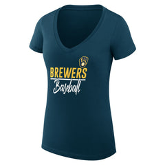 MLB Milwaukee Brewers G-III 4Her by Carl Banks Women's Super-Slim Fit Lightweight Team Graphic V-Neck T-Shirt