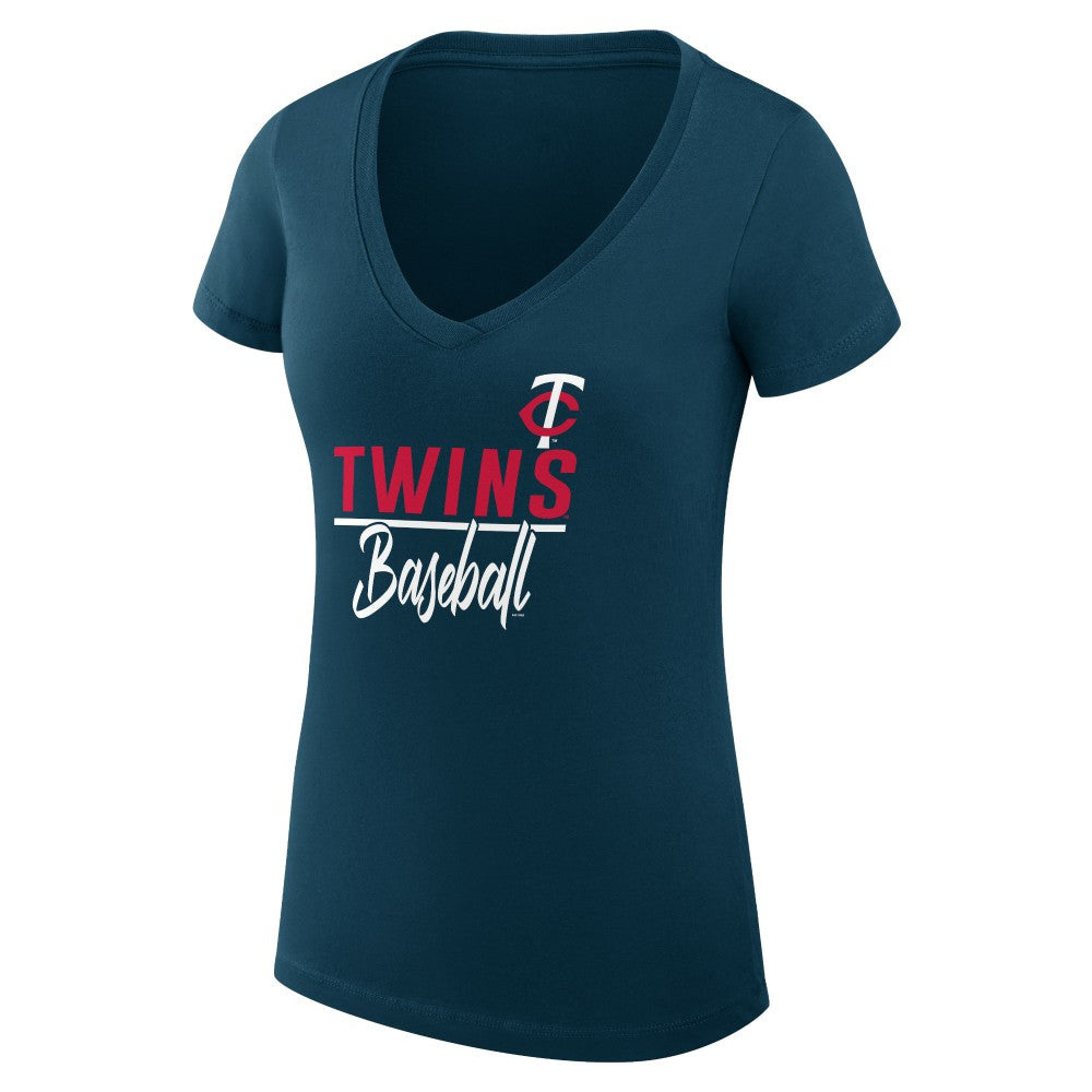 MLB Minnesota Twins G-III 4Her by Carl Banks Women's Super-Slim Fit Lightweight Team Graphic V-Neck T-Shirt