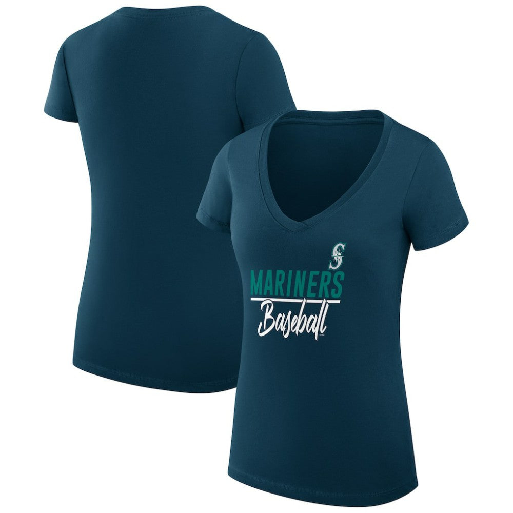 MLB Seattle Mariners G-III 4Her by Carl Banks Women's Super-Slim Fit Lightweight Team Graphic V-Neck T-Shirt