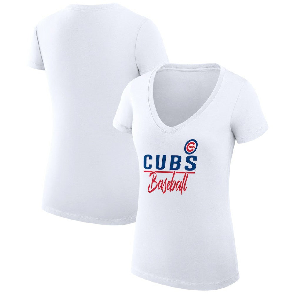 MLB Chicago Cubs G-III 4Her by Carl Banks Women's Super-Slim Fit Lightweight Team Graphic V-Neck T-Shirt
