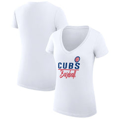MLB Chicago Cubs G-III 4Her by Carl Banks Women's Super-Slim Fit Lightweight Team Graphic V-Neck T-Shirt