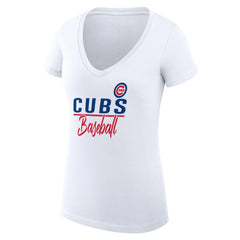 MLB Chicago Cubs G-III 4Her by Carl Banks Women's Super-Slim Fit Lightweight Team Graphic V-Neck T-Shirt