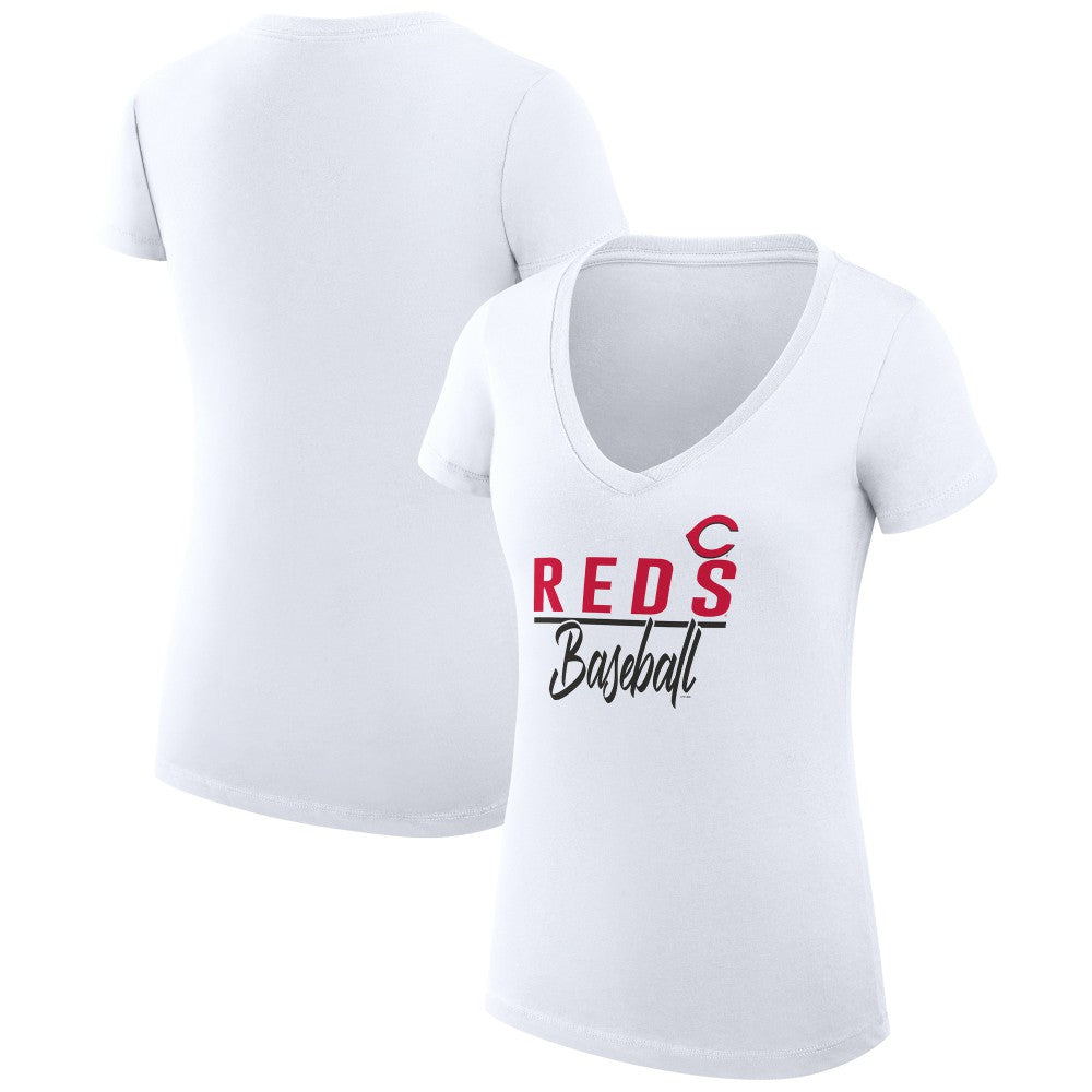 MLB Cincinnati Reds G-III 4Her by Carl Banks Women's Super-Slim Fit Lightweight Team Graphic V-Neck T-Shirt