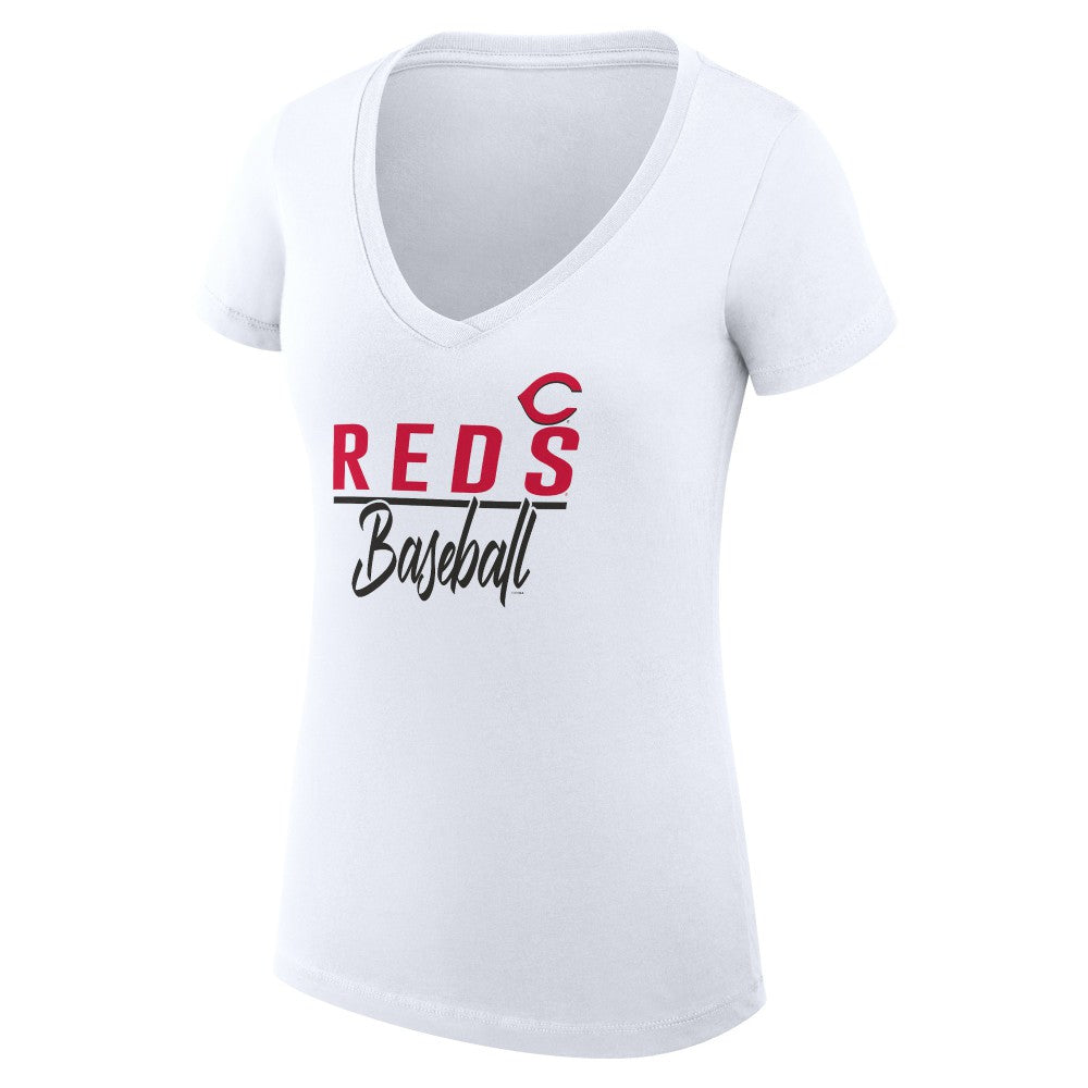 MLB Cincinnati Reds G-III 4Her by Carl Banks Women's Super-Slim Fit Lightweight Team Graphic V-Neck T-Shirt