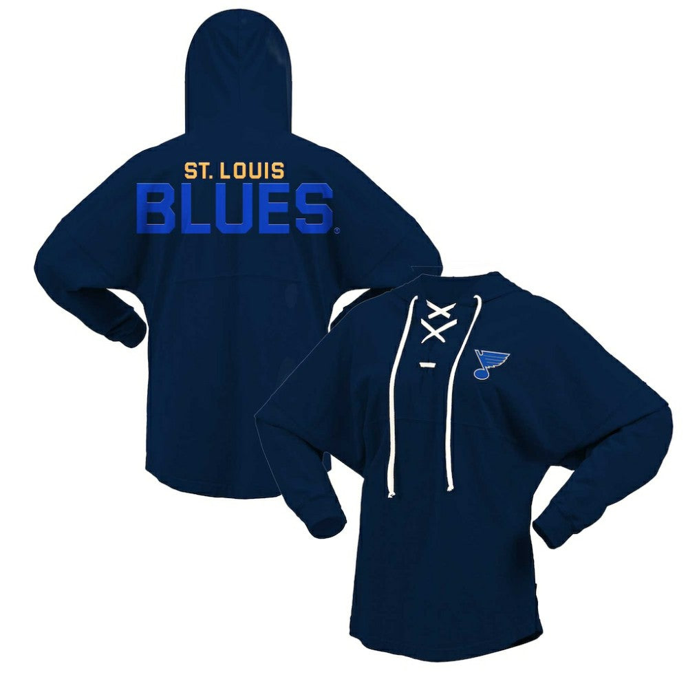 NHL Navy St. Louis Blues Fanatics Women's Jersey Lace-Up V-Neck Long Sleeve Hoodie T-Shirt
