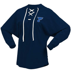 NHL Navy St. Louis Blues Fanatics Women's Jersey Lace-Up V-Neck Long Sleeve Hoodie T-Shirt