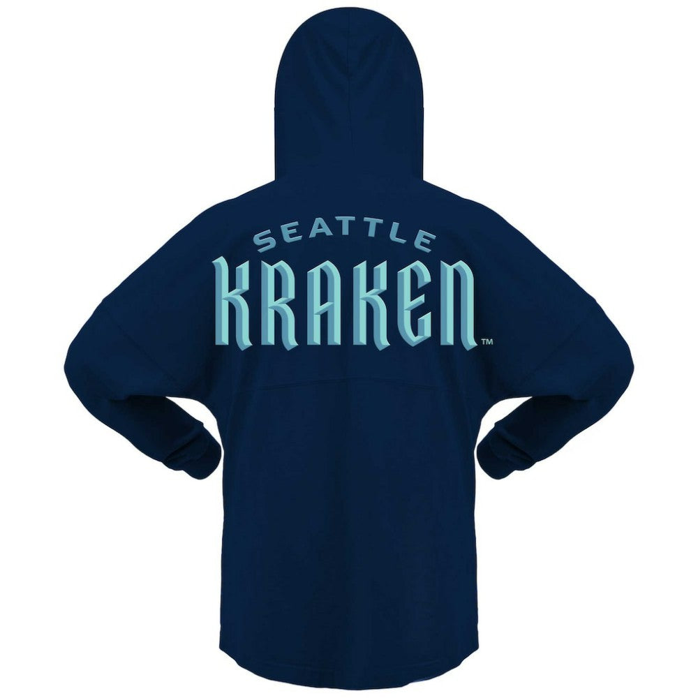 NHL Deep Sea Blue Seattle Kraken Fanatics Women's Jersey Lace-Up V-Neck Long Sleeve Hoodie T-Shirt