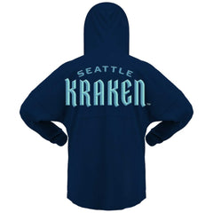 NHL Deep Sea Blue Seattle Kraken Fanatics Women's Jersey Lace-Up V-Neck Long Sleeve Hoodie T-Shirt