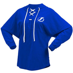 NHL Blue Tampa Bay Lightning Fanatics Women's Jersey Lace-Up V-Neck Long Sleeve Hoodie T-Shirt