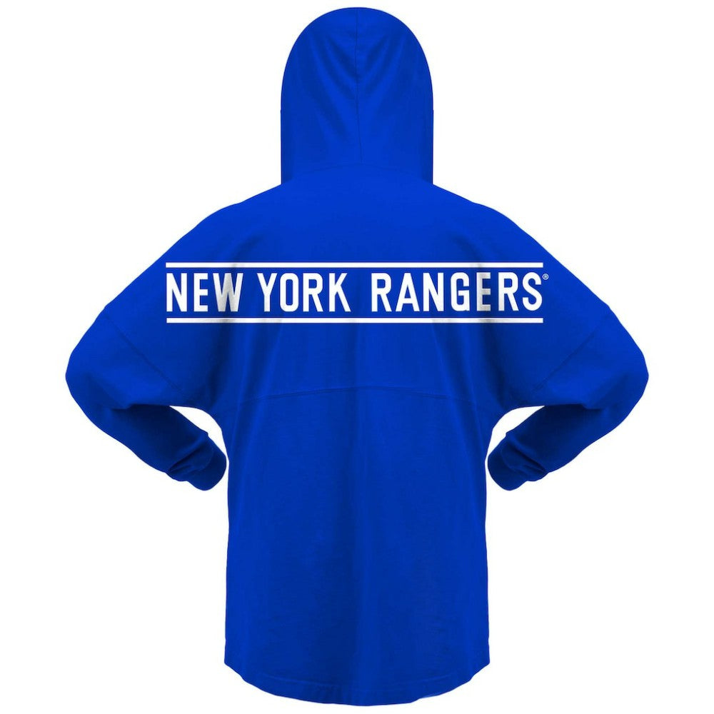 NHL Blue New York Rangers Fanatics Women's Jersey Lace-Up V-Neck Long Sleeve Hoodie T-Shirt