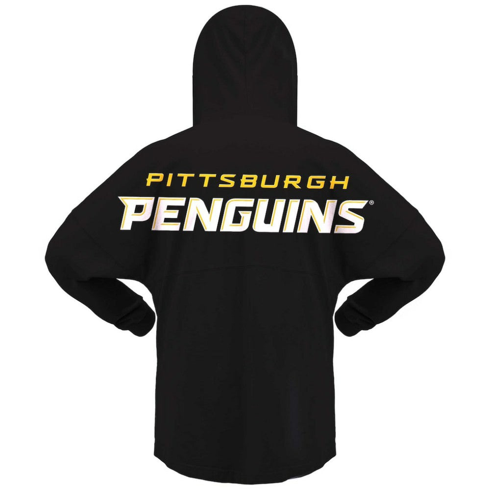 NHL Black Pittsburgh Penguins Fanatics Women's Jersey Lace-Up V-Neck Long Sleeve Hoodie T-Shirt