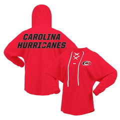 NHL Red Carolina Hurricanes Fanatics Women's Jersey Lace-Up V-Neck Long Sleeve Hoodie T-Shirt