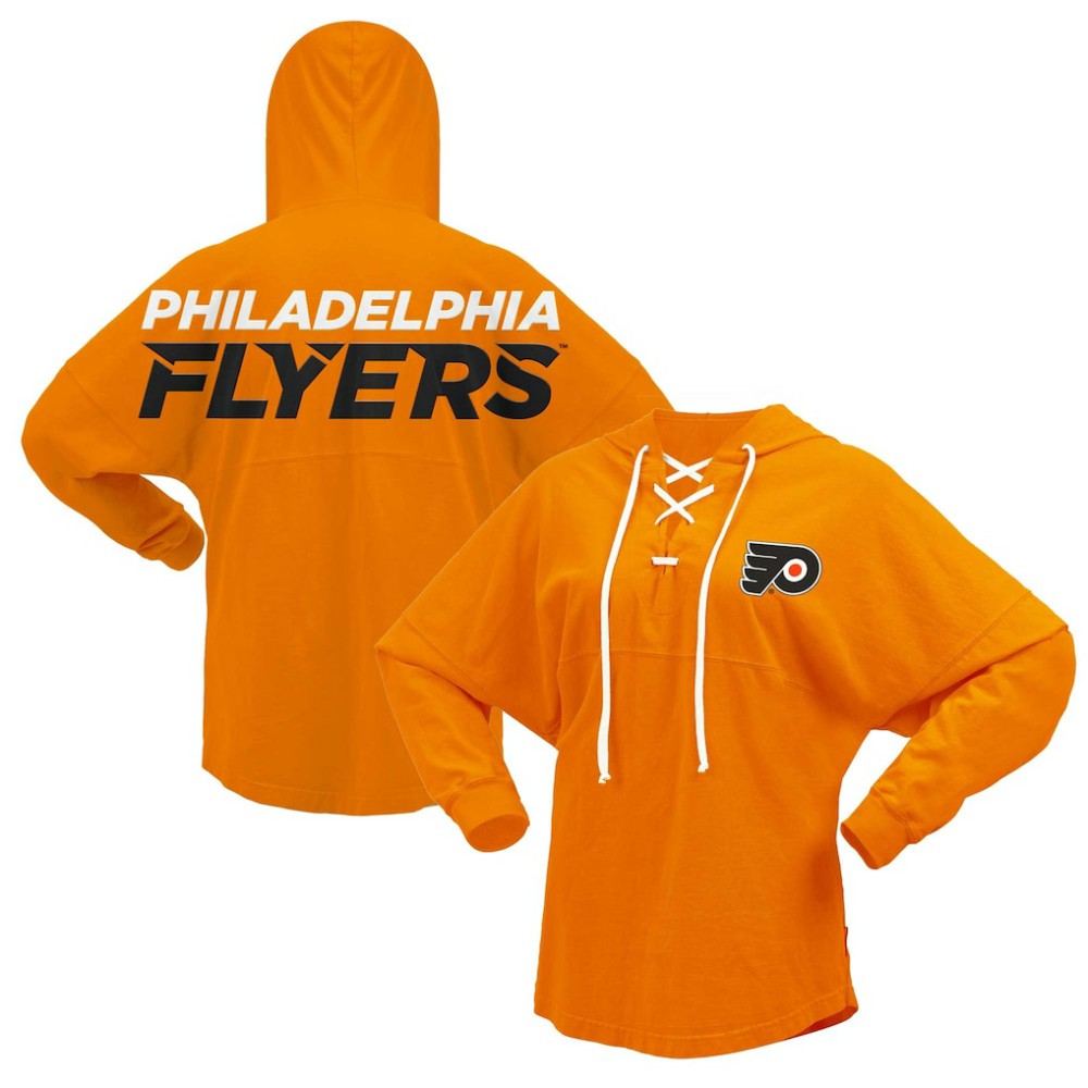 NHL Orange Philadelphia Flyers Fanatics Women's Jersey Lace-Up V-Neck Long Sleeve Hoodie T-Shirt