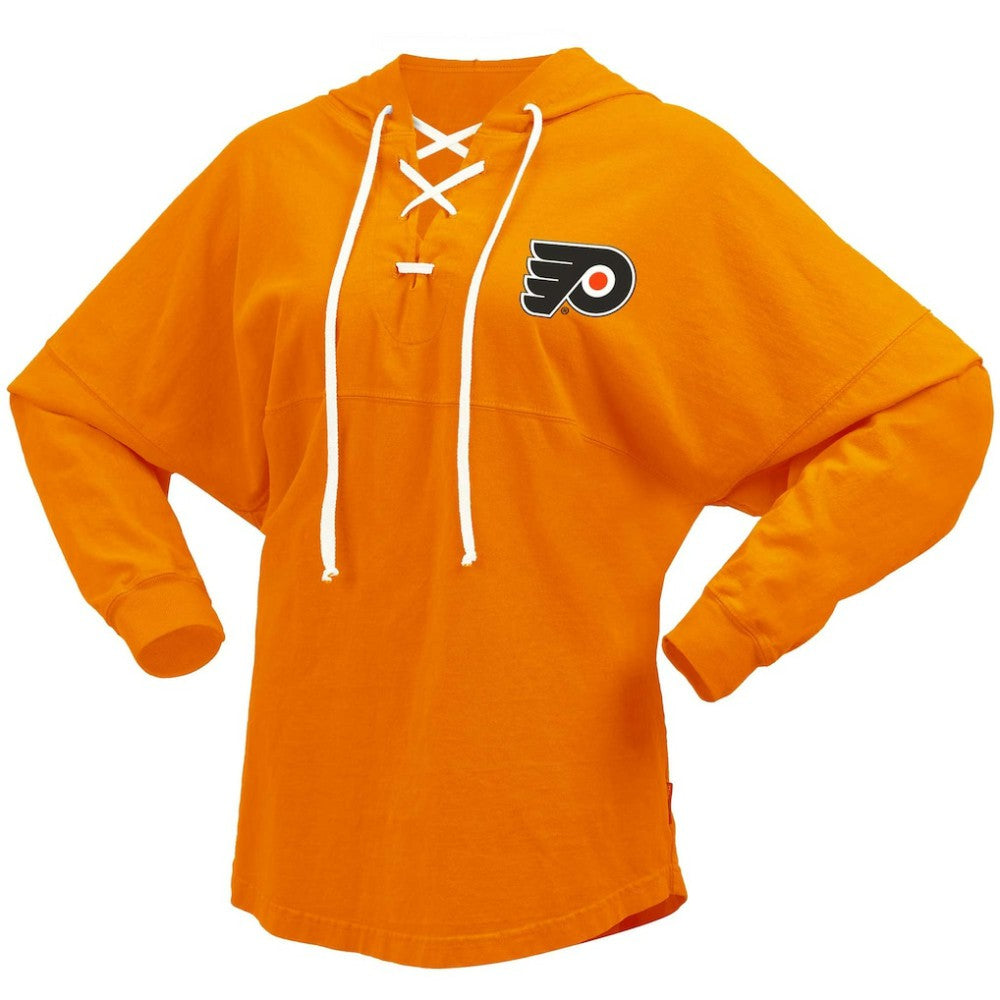 NHL Orange Philadelphia Flyers Fanatics Women's Jersey Lace-Up V-Neck Long Sleeve Hoodie T-Shirt