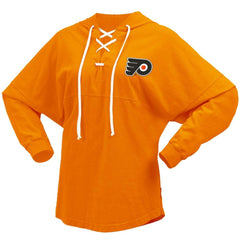 NHL Orange Philadelphia Flyers Fanatics Women's Jersey Lace-Up V-Neck Long Sleeve Hoodie T-Shirt