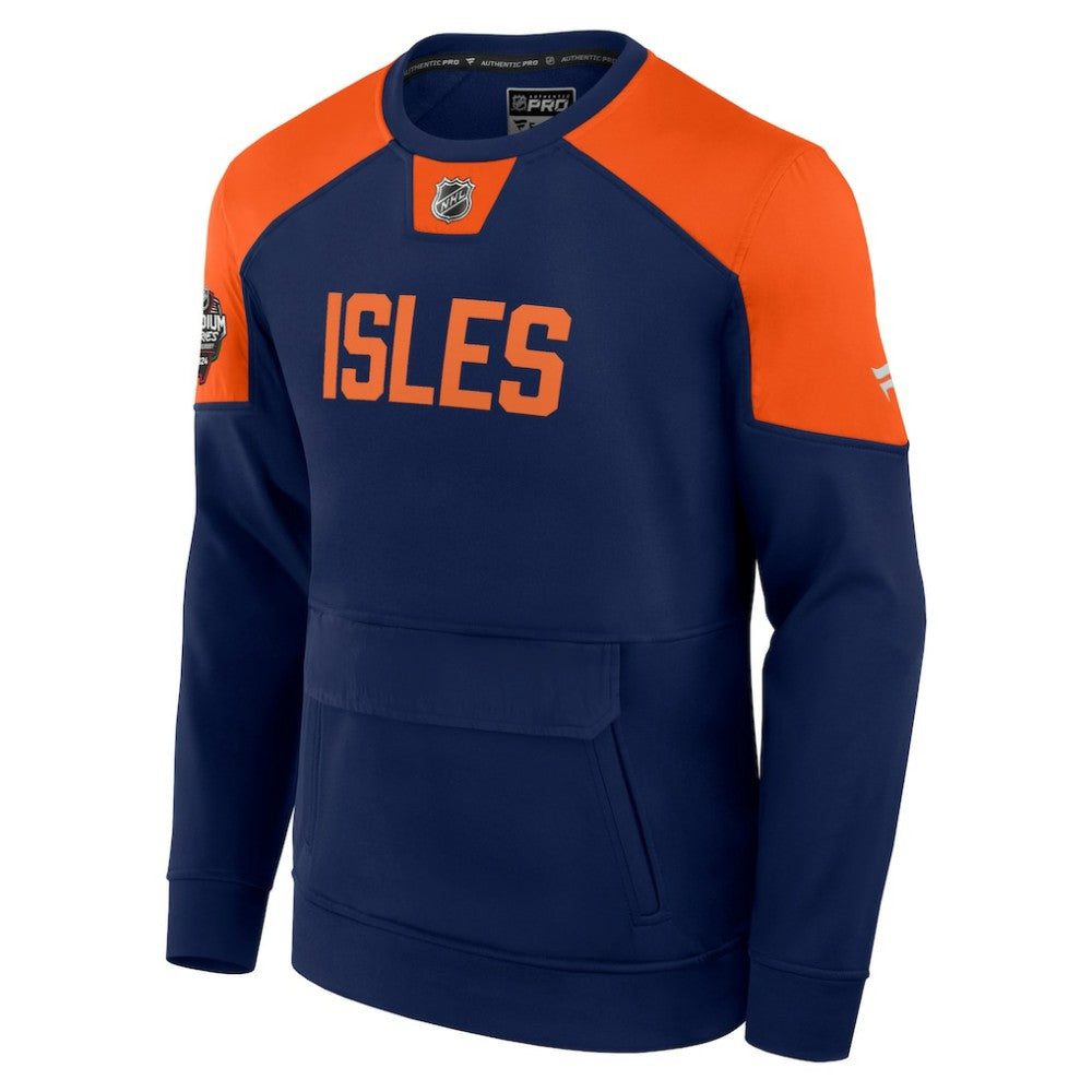 NHL Navy New York Islanders Fanatics 2024 NHL Stadium Series Authentic Pro Fleece Logo Pullover Sweatshirt