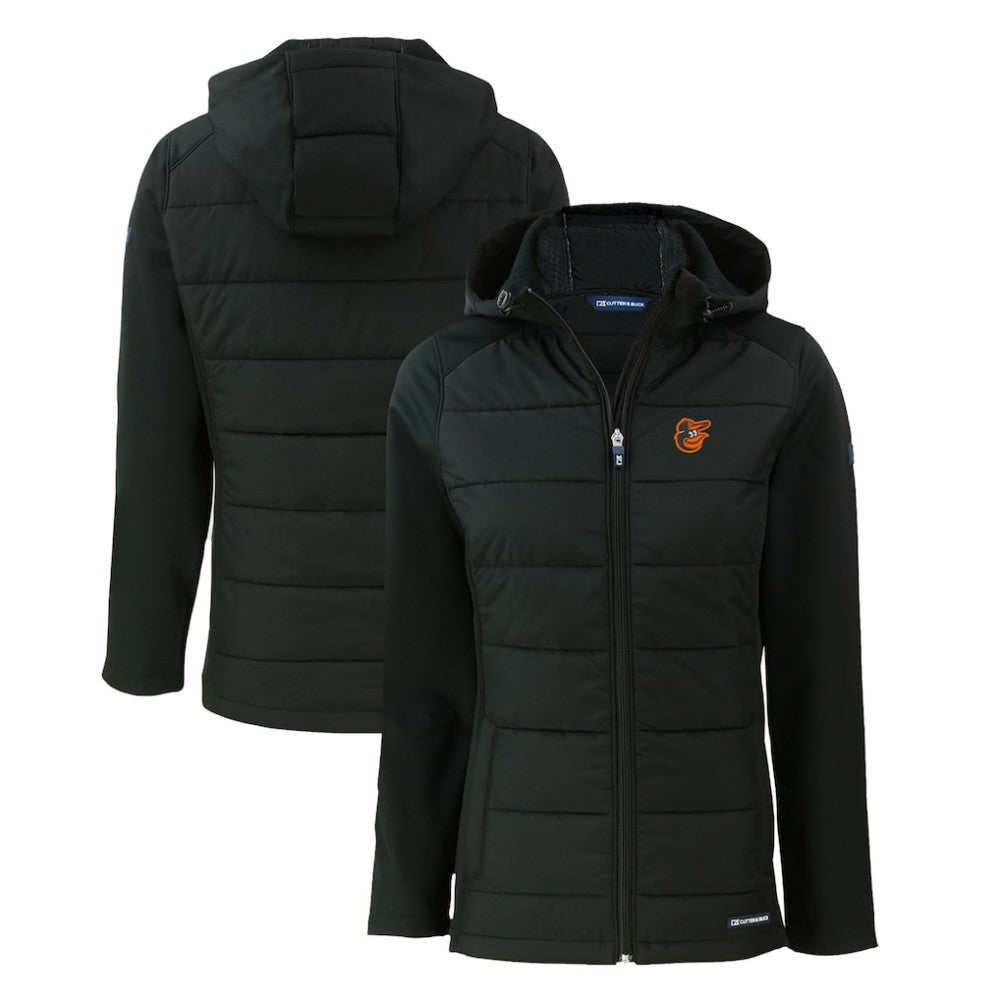 MLB Baltimore Orioles Cutter & Buck Women's Evoke Hybrid Eco Softshell Recycled Full-Zip Hoodie Jacket