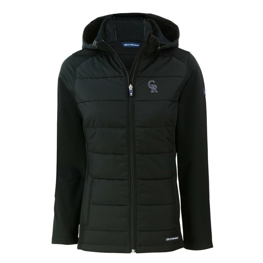MLB Colorado Rockies Cutter & Buck Women's Evoke Hybrid Eco Softshell Recycled Full-Zip Hoodie Jacket