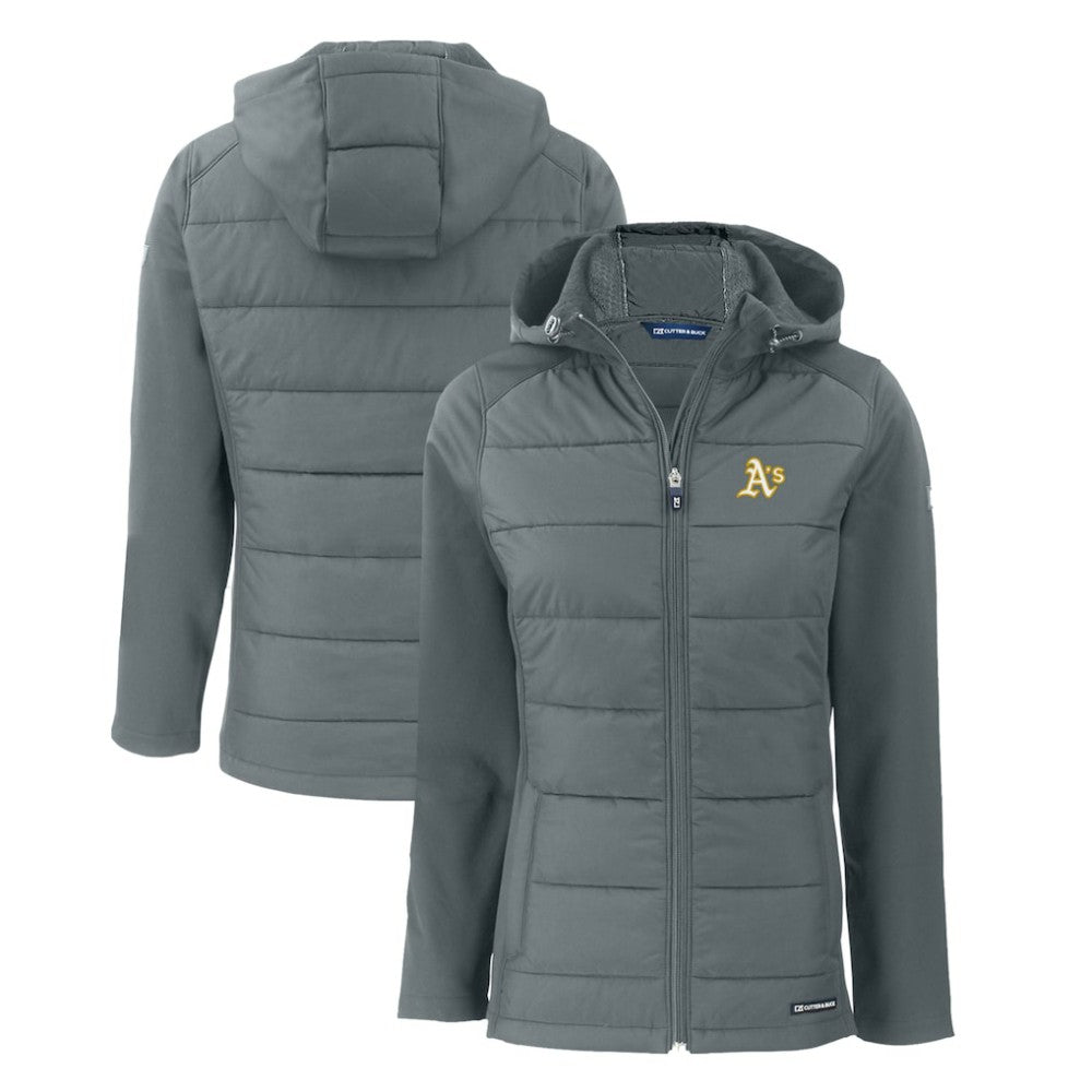 MLB Athletics Cutter & Buck Women's Evoke Hybrid Eco Softshell Recycled Full-Zip Hoodie Jacket