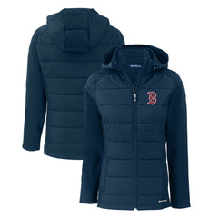 MLB Boston Red Sox Cutter & Buck Women's Evoke Hybrid Eco Softshell Recycled Full-Zip Hoodie Jacket