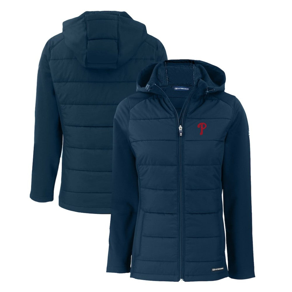 MLB Philadelphia Phillies Cutter & Buck Women's Evoke Hybrid Eco Softshell Recycled Full-Zip Hoodie Jacket