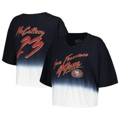 Christian McCaffrey  Majestic Threads Women's Dip-Dye Player Name & Number Crop Top - San Francisco 49ers