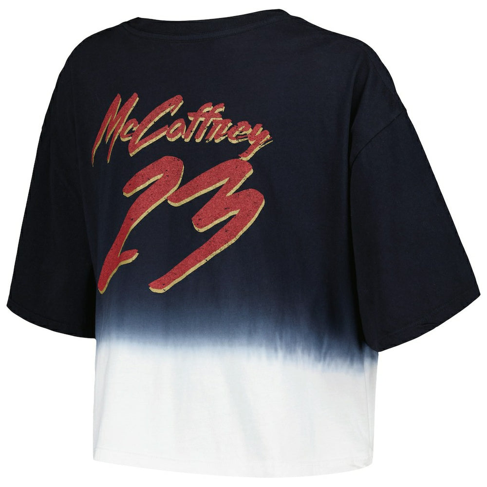 Christian McCaffrey  Majestic Threads Women's Dip-Dye Player Name & Number Crop Top - San Francisco 49ers