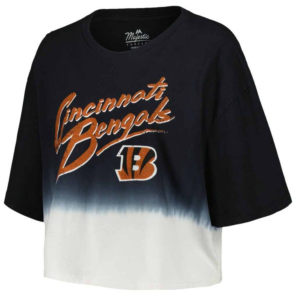 Joe Burrow  Majestic Threads Women's Dip-Dye Player Name & Number Crop Top - Cincinnati Bengals