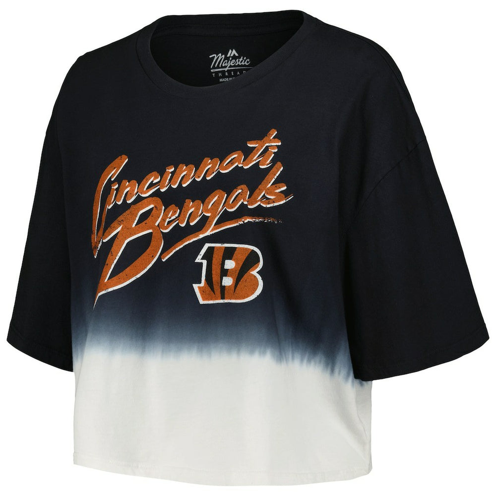 Joe Burrow  Majestic Threads Women's Dip-Dye Player Name & Number Crop Top - Cincinnati Bengals