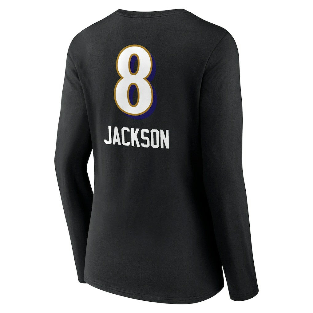 Lamar Jackson  Women's Team Wordmark Long Sleeve V-Neck T-Shirt - Baltimore Ravens