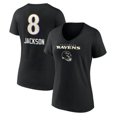 Lamar Jackson  Women's Team Wordmark Name & Number V-Neck T-Shirt - Baltimore Ravens