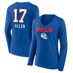 Josh Allen  Women's Team Wordmark Long Sleeve V-Neck T-Shirt - Buffalo Bills