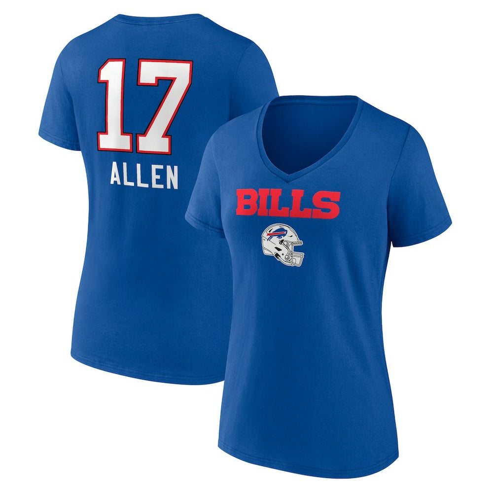 Josh Allen  Women's Team Wordmark Name & Number V-Neck T-Shirt - Buffalo Bills