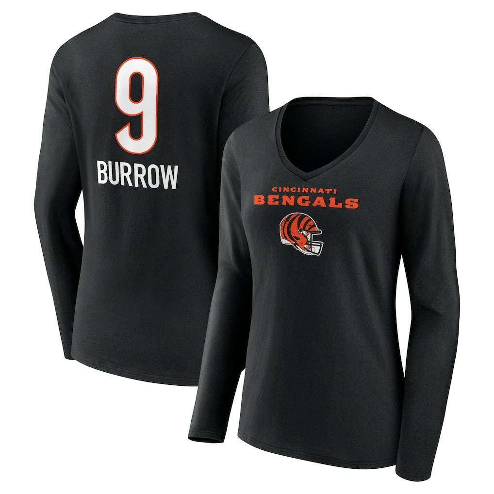 Joe Burrow  Women's Team Wordmark Long Sleeve V-Neck T-Shirt - Cincinnati Bengals