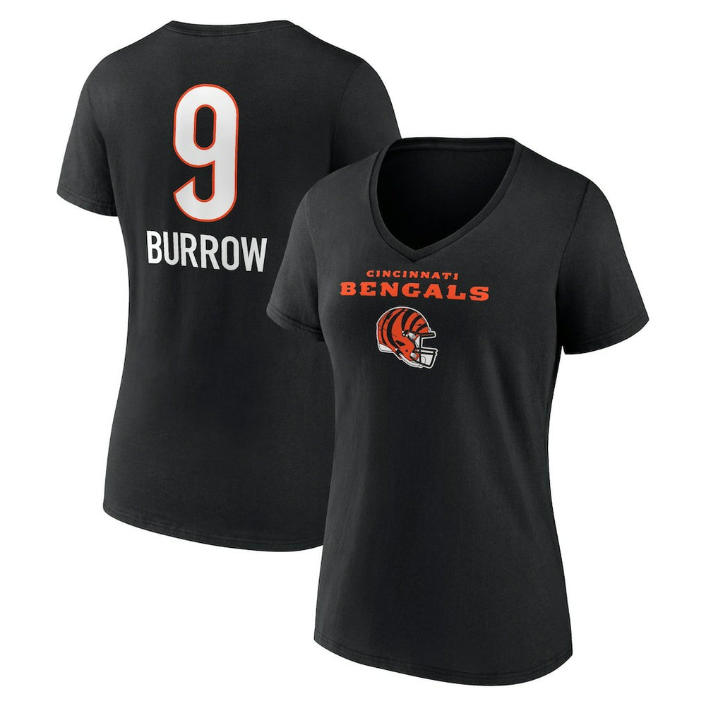 Joe Burrow  Women's Team Wordmark Name & Number V-Neck T-Shirt - Cincinnati Bengals