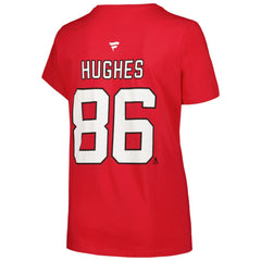 NHL Red Jack Hughes New Jersey Devils Fanatics Women's Plus Size Name & Number T-Shirt