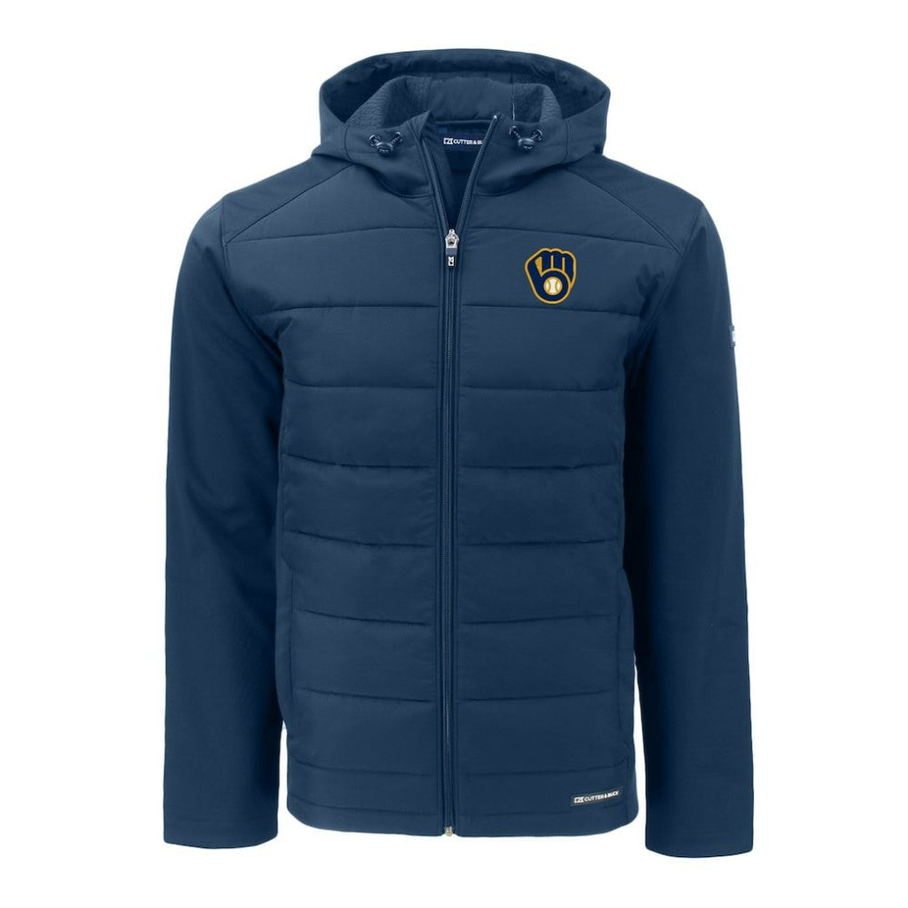 MLB Milwaukee Brewers Cutter & Buck Big & Tall Evoke Hybrid Eco Softshell Recycled Full-Zip Hoodie