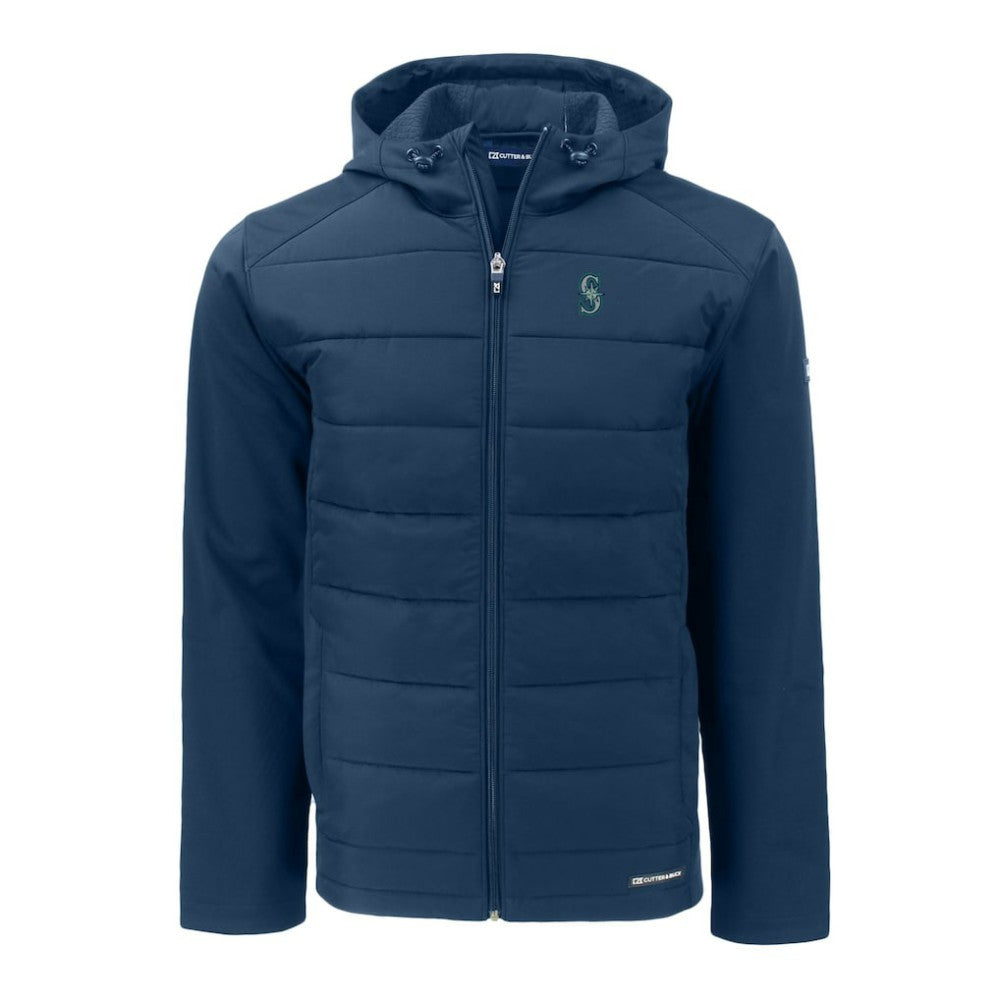 MLB Seattle Mariners Cutter & Buck Evoke Hybrid Eco Softshell Recycled Full-Zip Hoodie