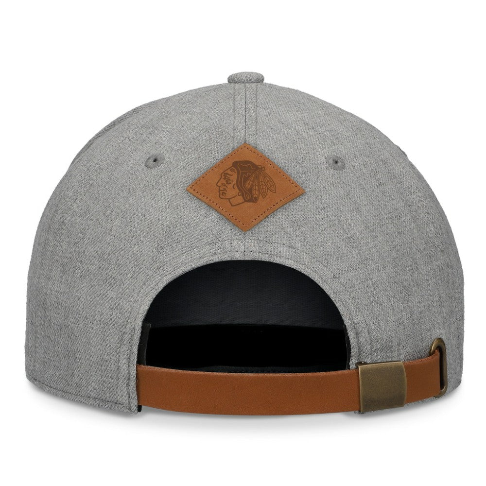 NHL Heather Gray Chicago Blackhawks Fanatics Elements A-Frame Leather Strapback Hat