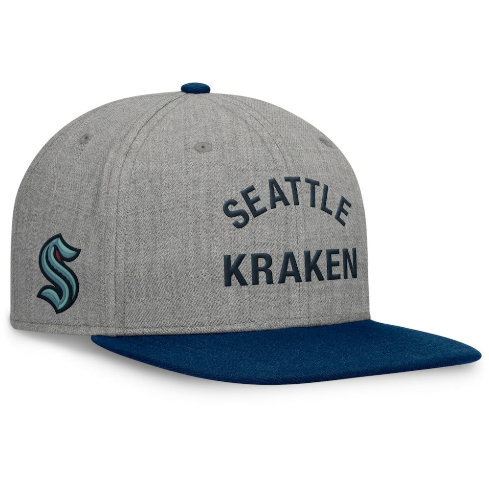 NHL Heather Gray Seattle Kraken Fanatics Elements Flat Brim Leather Strapback Hat