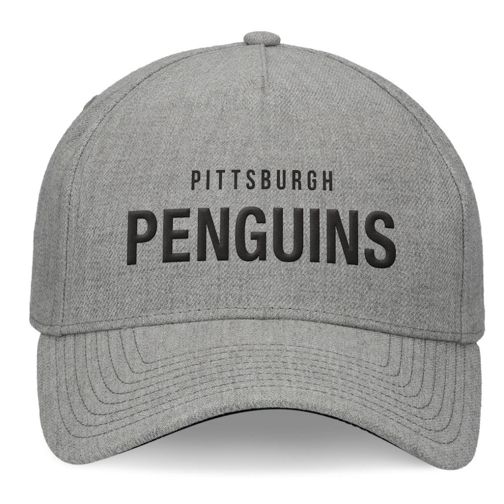 NHL Heather Gray Pittsburgh Penguins Fanatics Elements A-Frame Leather Strapback Hat