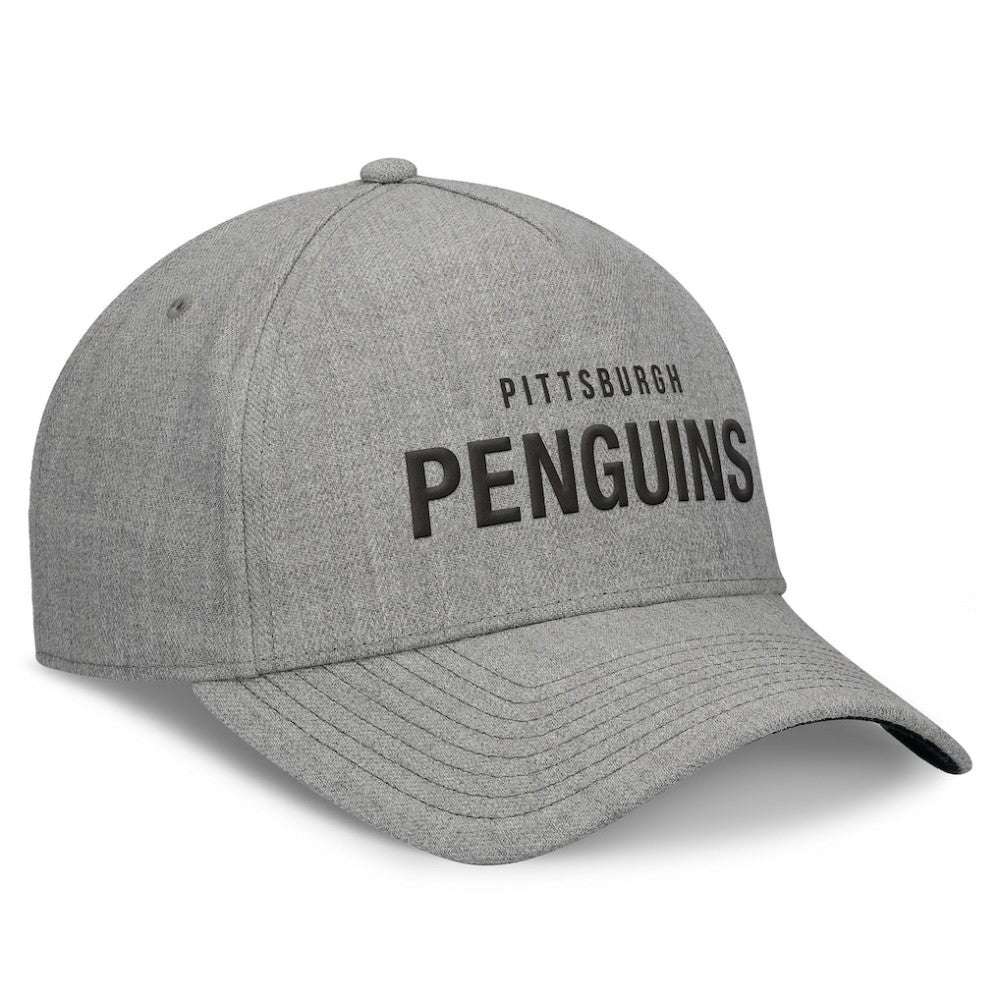NHL Heather Gray Pittsburgh Penguins Fanatics Elements A-Frame Leather Strapback Hat