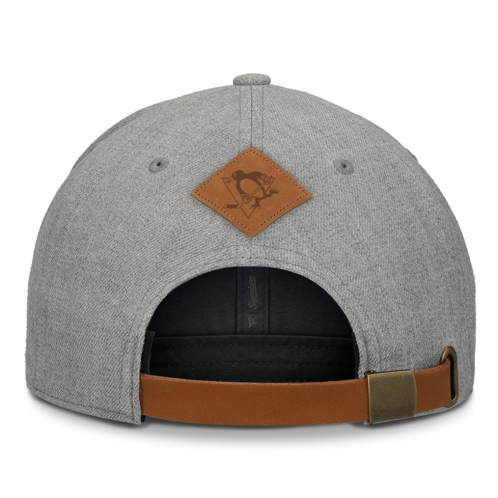 NHL Heather Gray Pittsburgh Penguins Fanatics Elements A-Frame Leather Strapback Hat