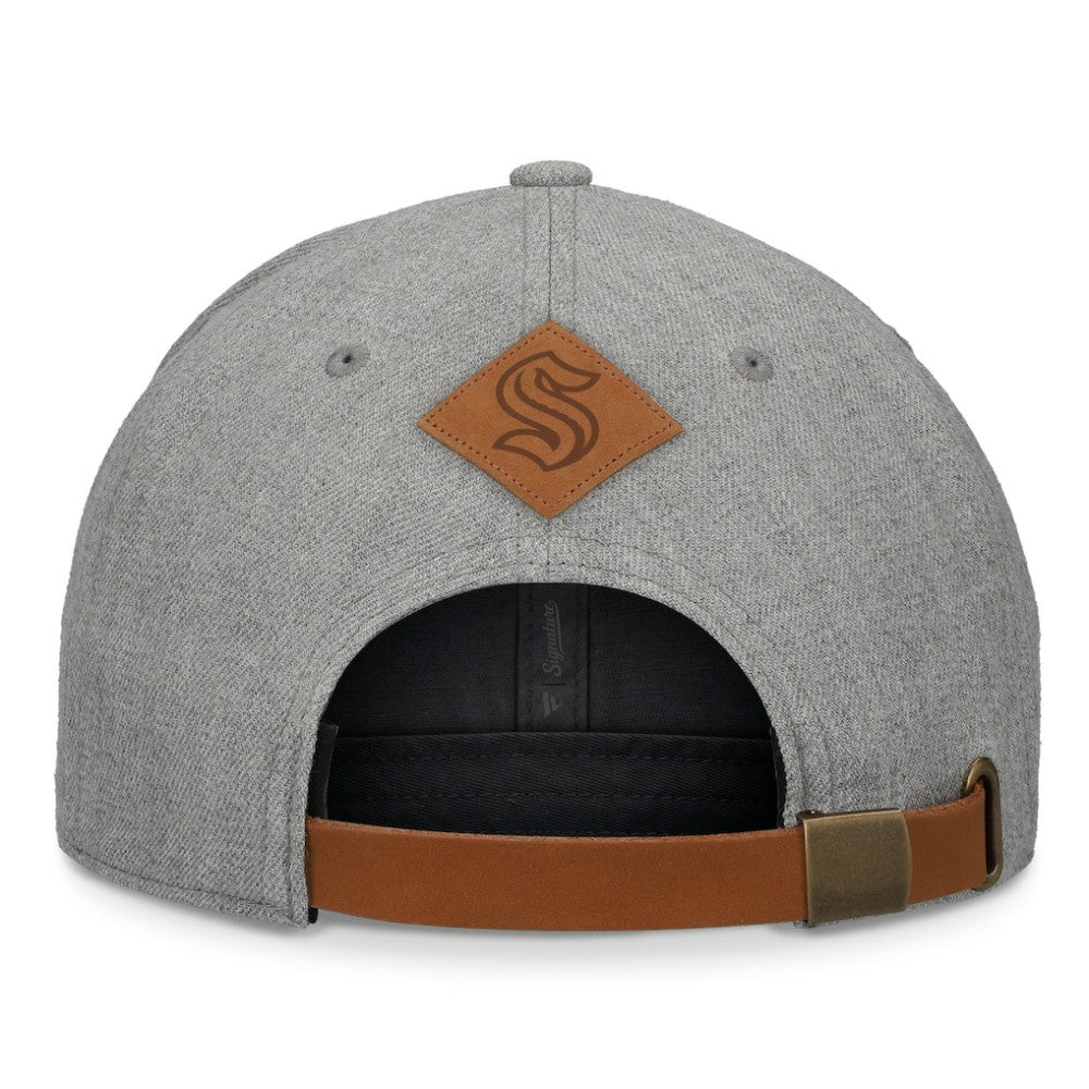 NHL Heather Gray Seattle Kraken Fanatics Elements A-Frame Leather Strapback Hat