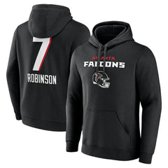 Bijan Robinson  Team Wordmark Name & Number Pullover Hoodie - Atlanta Falcons
