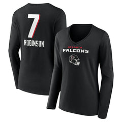 Bijan Robinson  Women's Team Wordmark Name & Number Long Sleeve V-Neck T-Shirt - Atlanta Falcons