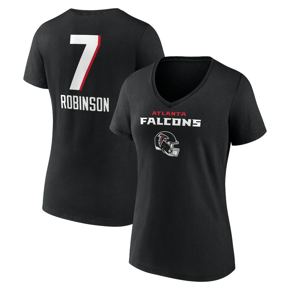 Bijan Robinson  Women's Team Wordmark Name & Number V-Neck T-Shirt - Atlanta Falcons